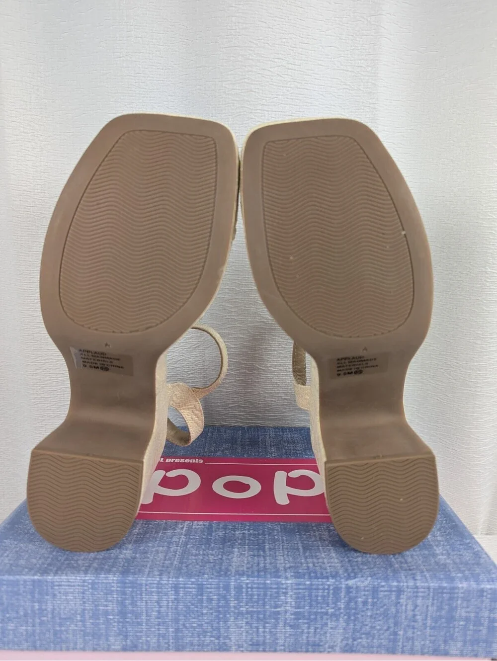 pop Applaud - Natural Woven Sandals - Chunky Platform Heel - Size 9.5M